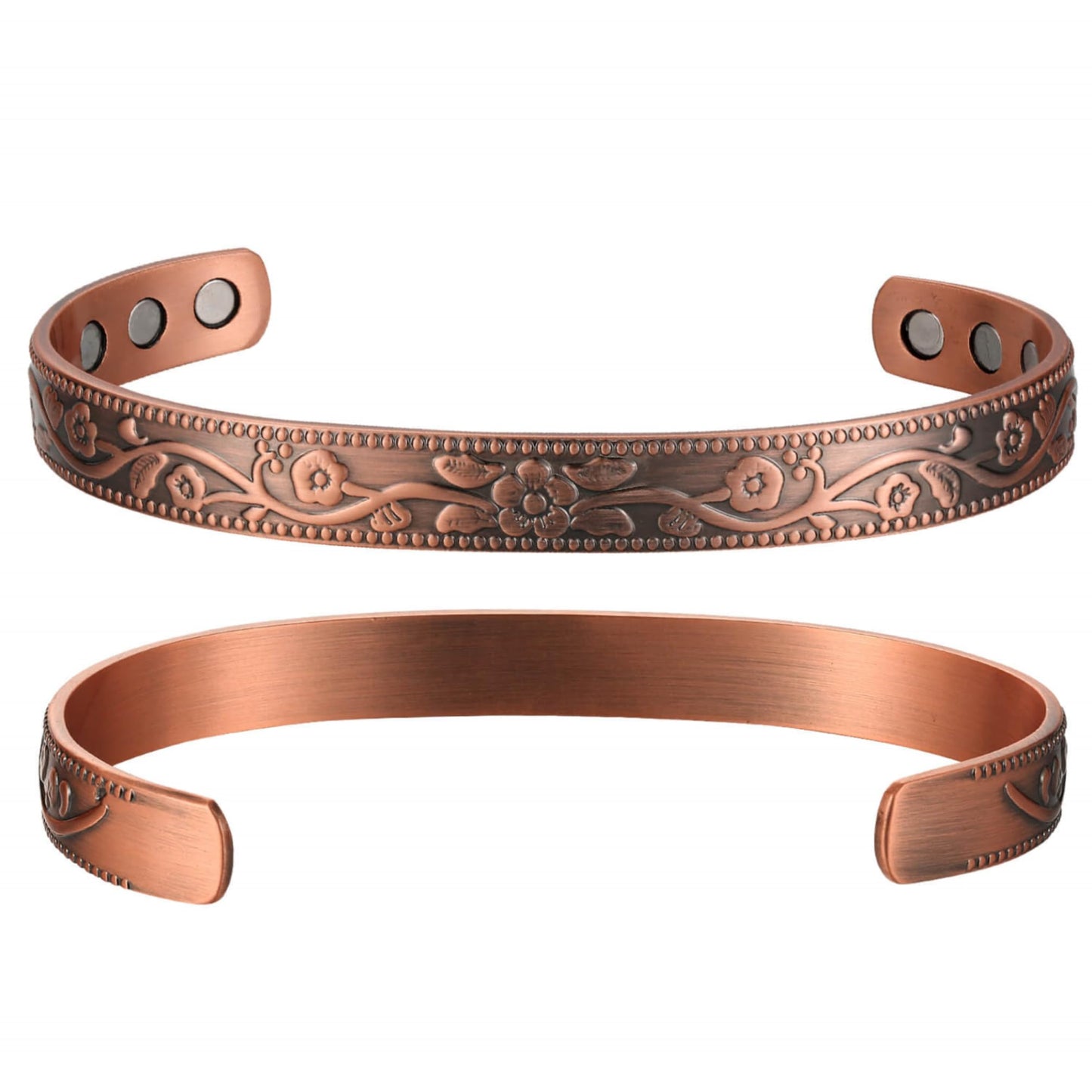 Earth Therapy Copper Flower Magnetic Cuff Bracelet for Men and Women - Adjustable - Ultra Strength