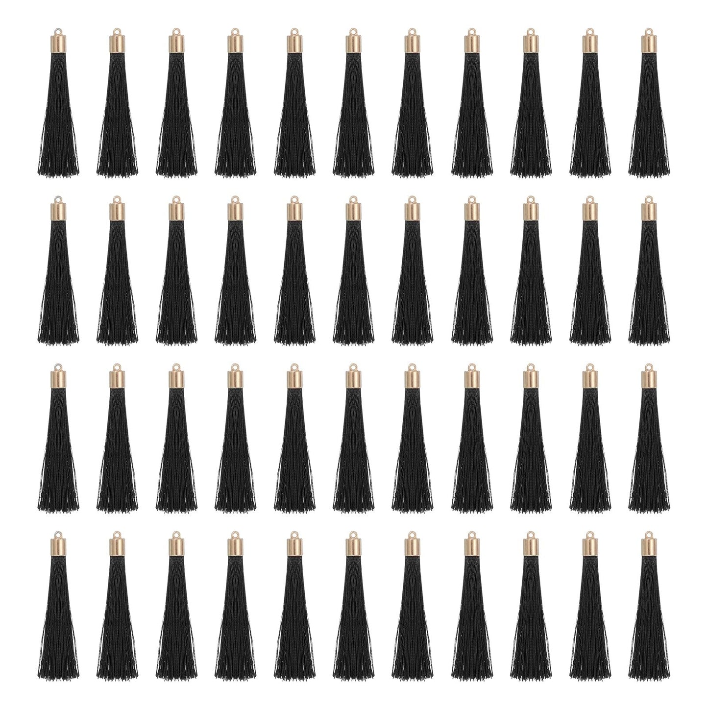 uxcell 100 Pcs Bookmark Tassels with Gold Cap, 2.4" Polyester Silky Tassels Handmade Soft Tassel with Loop for Keychain Jewelry Making Graduation DIY Crafts, Black