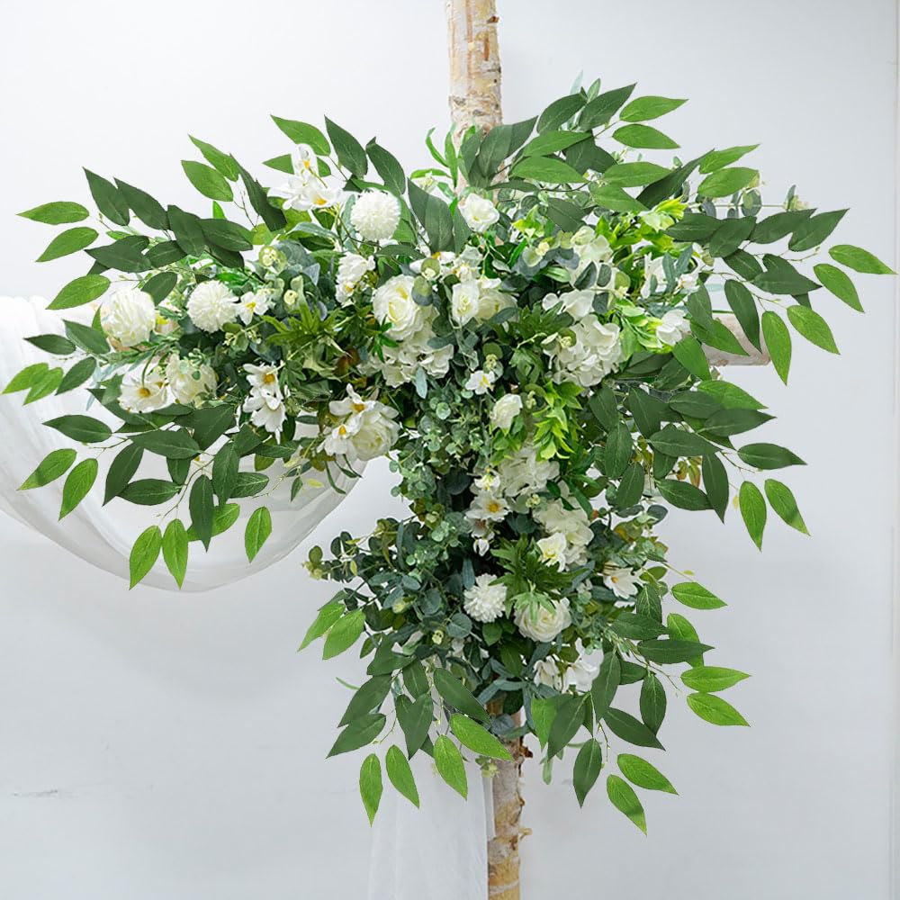 WONICE Artificial Italian Ruscus Greenery Stems, 20 Pack Faux Green Leaf Garland Branches Hanging Greenery Spray for Wedding Bouquet Arch Table Centerpiece Home Decor
