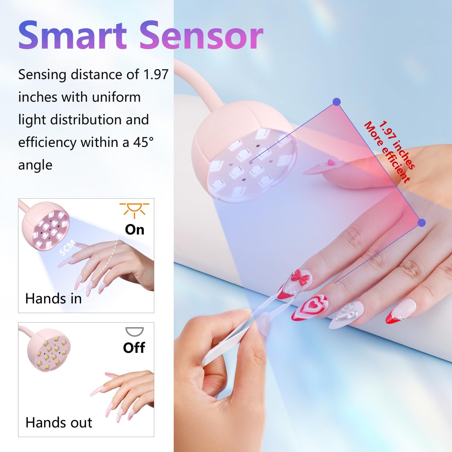 Makartt UV LED Nail Lamp - Gooseneck UV Light for Gel Nails Cherie Cordless USB 39mW/cm² Gel Lamp with 4 Times & Auto Sensor Professional Fast Flash Curing Polish Nail Art