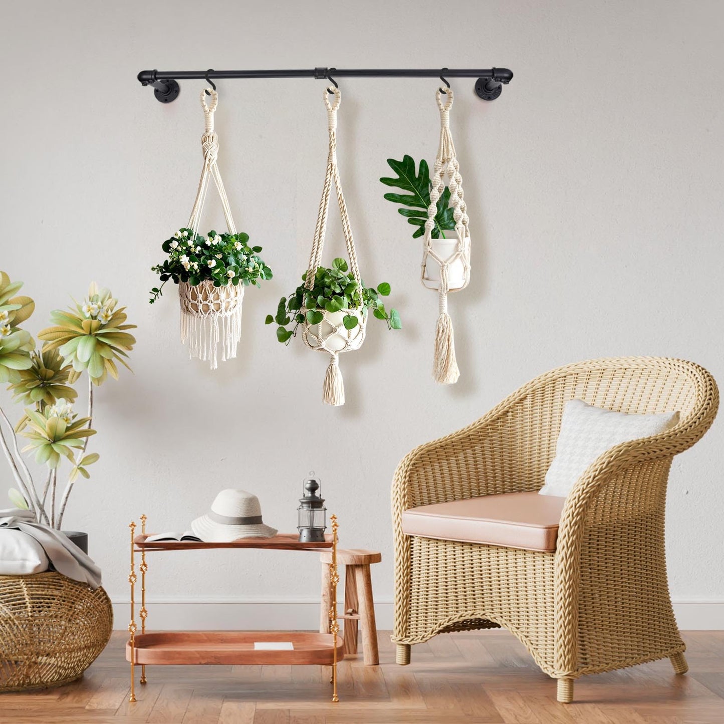 Bigmeta 34in Hanging Planters Rod for Indoor Plants - Max. Load 44 lb Black Metal Holder Rod for Wall Ceiling Decor, 2 Pcs (Pot Chain & Plants Not Included)