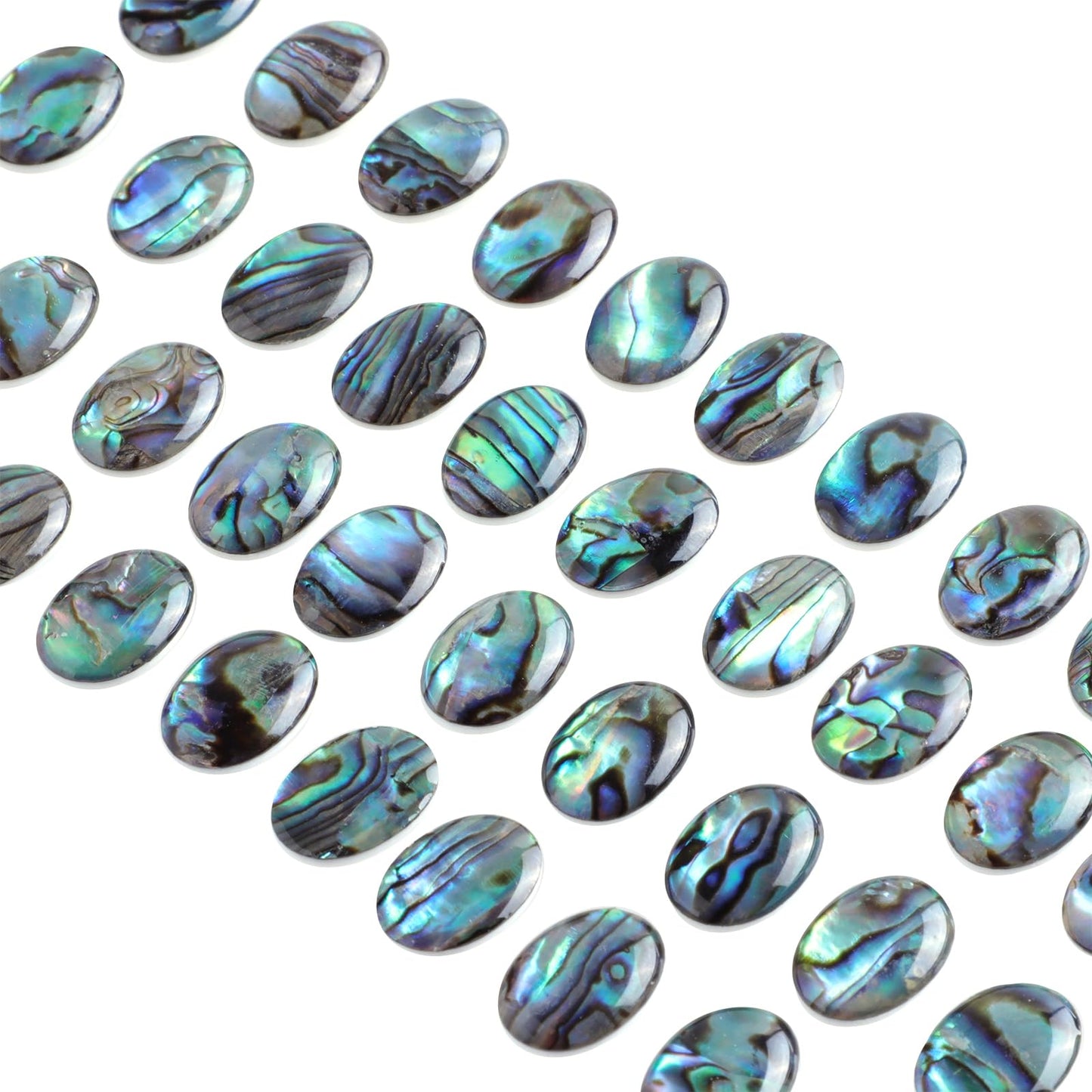 TUMBEELLUWA 10 Pcs Abalone Shell Oval Beads for Jewelry Making 12 x 16 mm, No Hole Beads Flat Back Cabochons for Crafts DIY Decoration