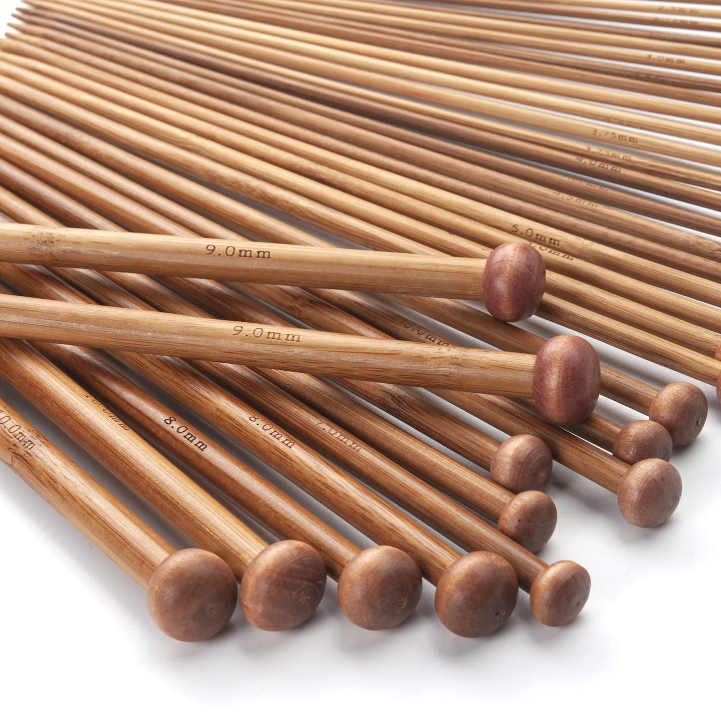 Bamboo Knitting Needles Set, Wooden Knitting Needles for Beginners, 18 Pairs US Size 0-15 (2.0-10.0mm) 14 Inch Long Straight Wood Knit Needle Single Point for Sweaters, Socks, Shawl and Scarf