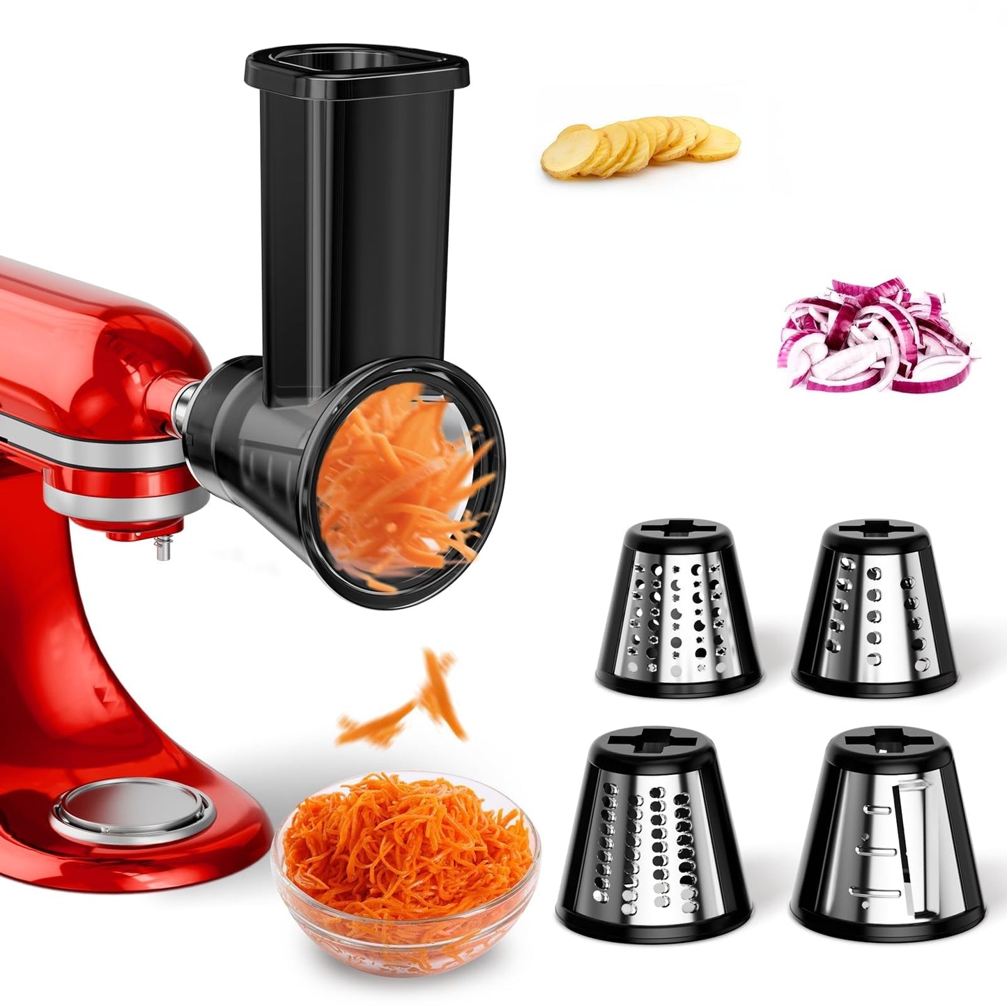 Slicer Shredder Attachment for Kitchenaid Stand Mixer, Salad Machine with Vegetable Slicer, Salad Maker, Food Slicers Cheese Grater Attachments for Kitchenaid Mixer Dishwasher Safe, Black