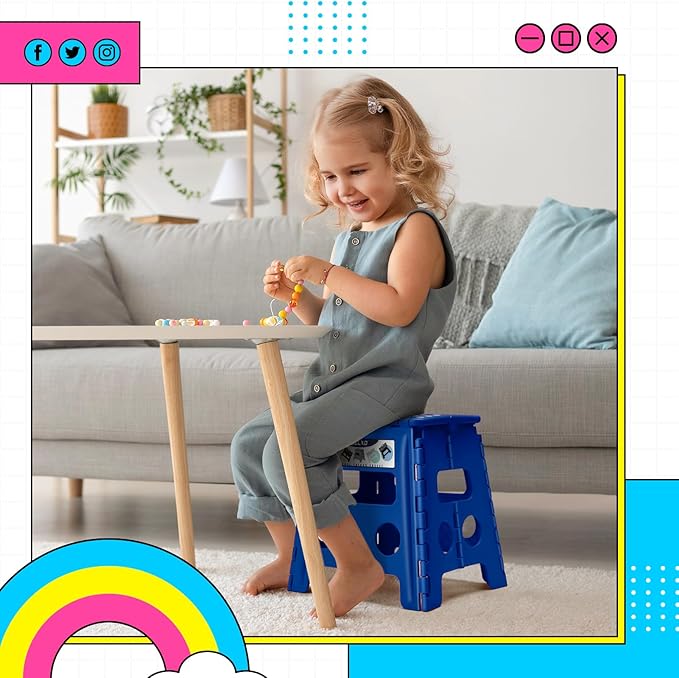 Delxo Folding Step Stool 13 Inch 2 Pack Blue Non-Slip Foldable Stools for Kids & Adults Up to 300 LBS Step Stool with Handle, Lightweight for Kitchen/Bathroom/Bedroom/Garden