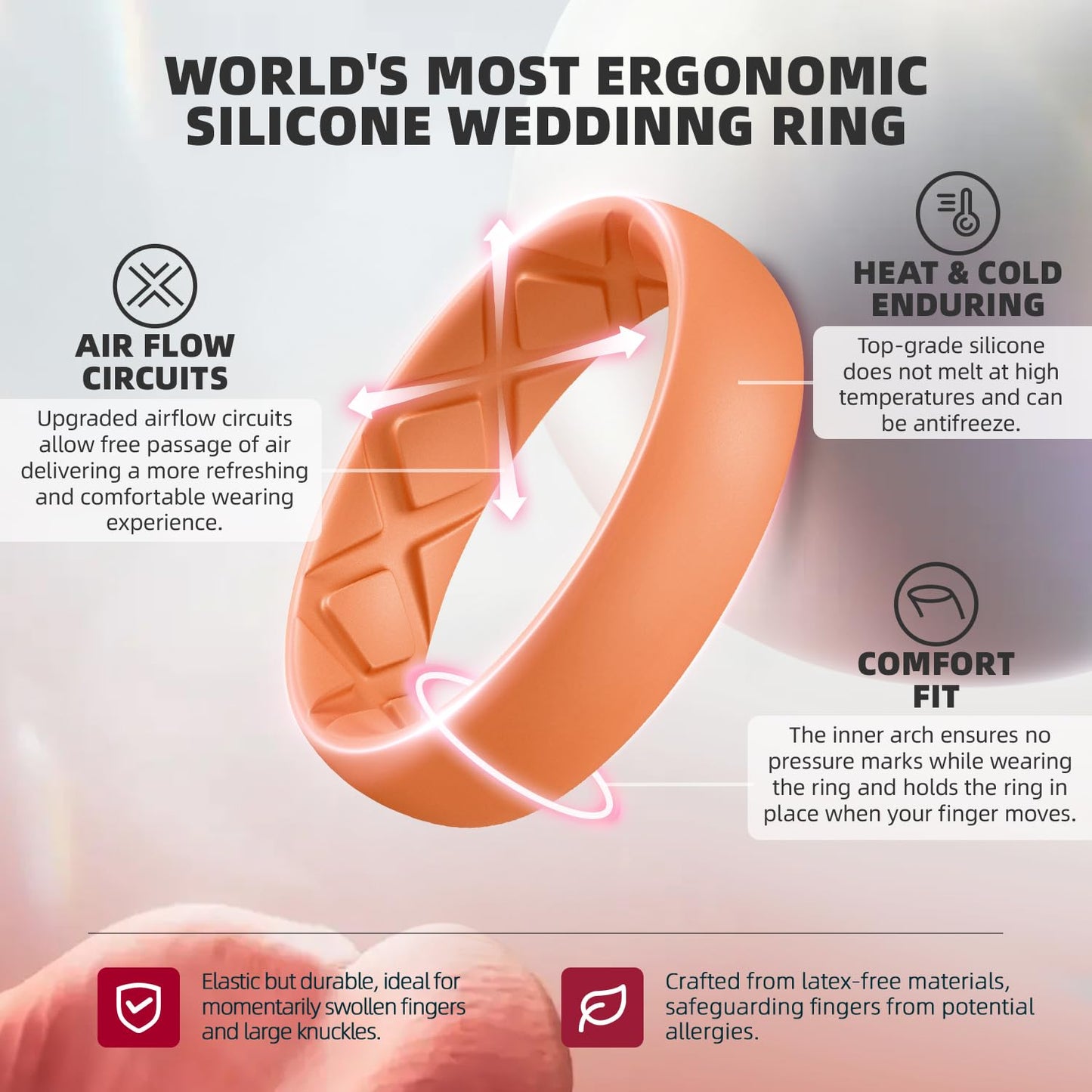 Egnaro Women’s Silicone Engagement Rings, Inner Arc Ergonomic Breathable Design with half sizes, Rubber Wedding Bands，5.5mm Wide-2mm Thick