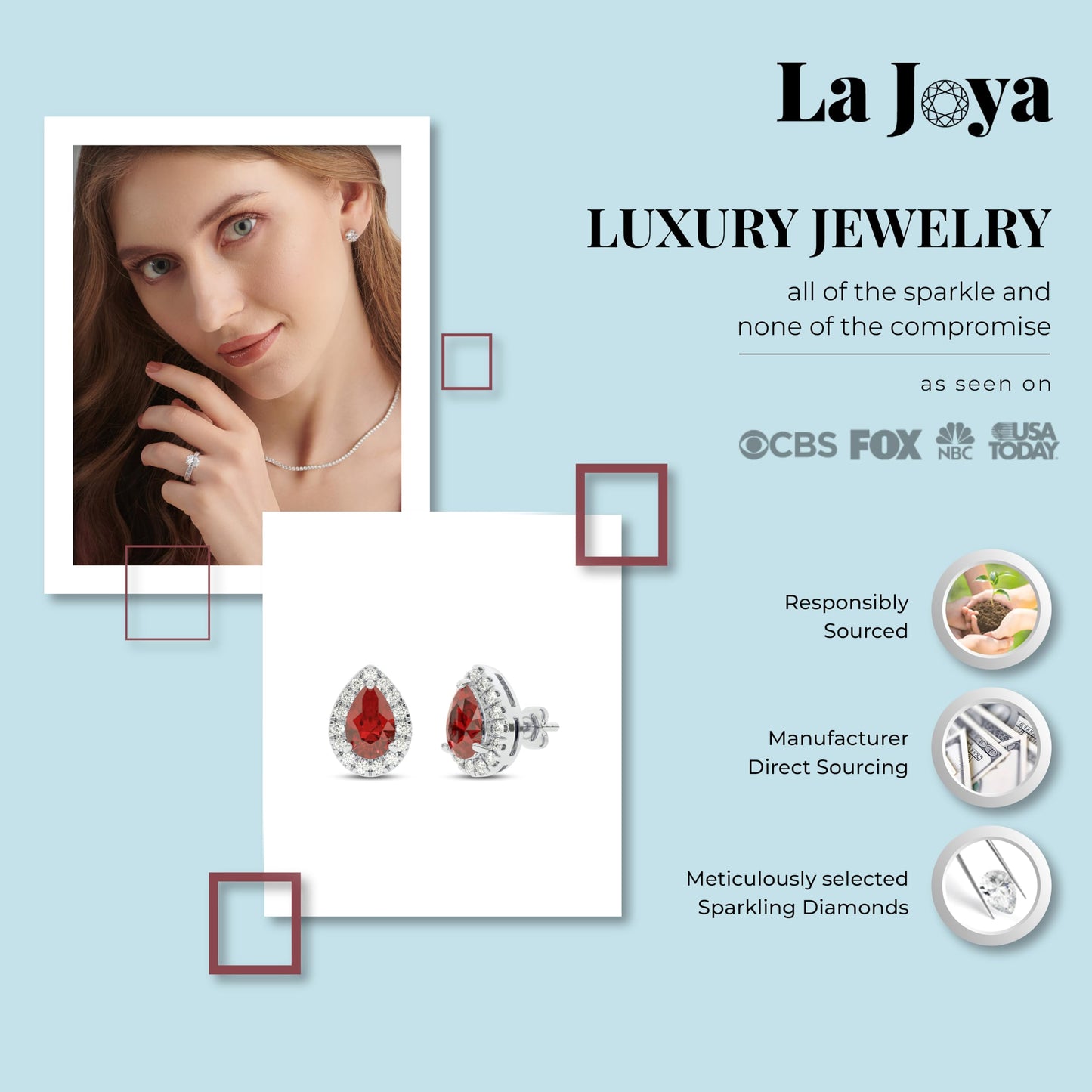 Diamond Ruby Earrings Studs | 1/4 CT. TW Lab Grown Diamond and 2 CTTW Lab Created Pear Shape Ruby Earrings | Dazzling July Birthstone Jewelry