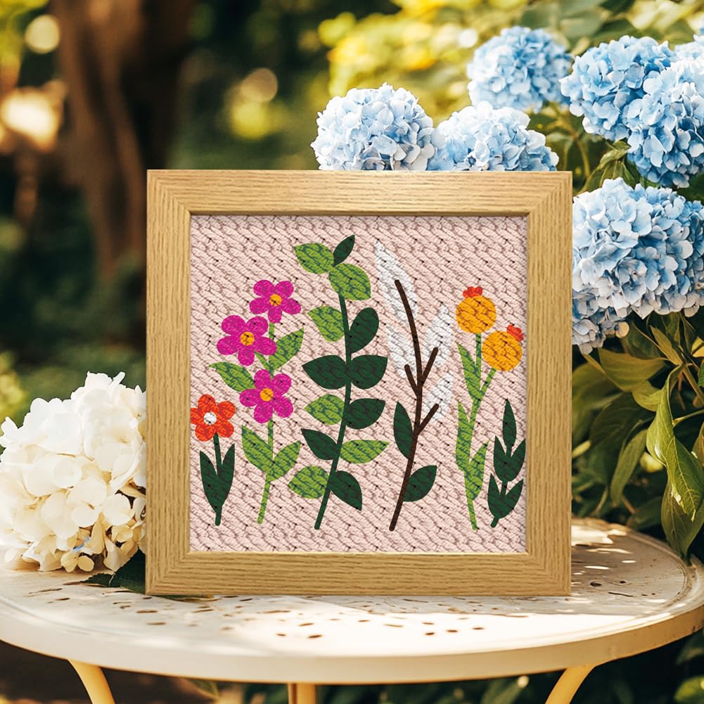 ORIGACH 2 Set Embroidery Punch Needle Kit with Frame, Wildflower Needle Punching Kit with Patterns, Threads, Tools & Instructions for Beginners & Adults, DIY Wall Hanging Decor
