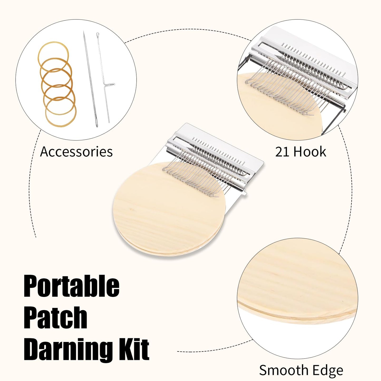 Knit Patch Kit - PatchMaker 2.0 Kit, Mini Darning Loom, Sewing Craft Supplies, Knitting Kit for Beginners, Patchwork Weaving Tool Set for Quickly Sewing Repair on Jeans, Socks and Clothes (21 Hooks)