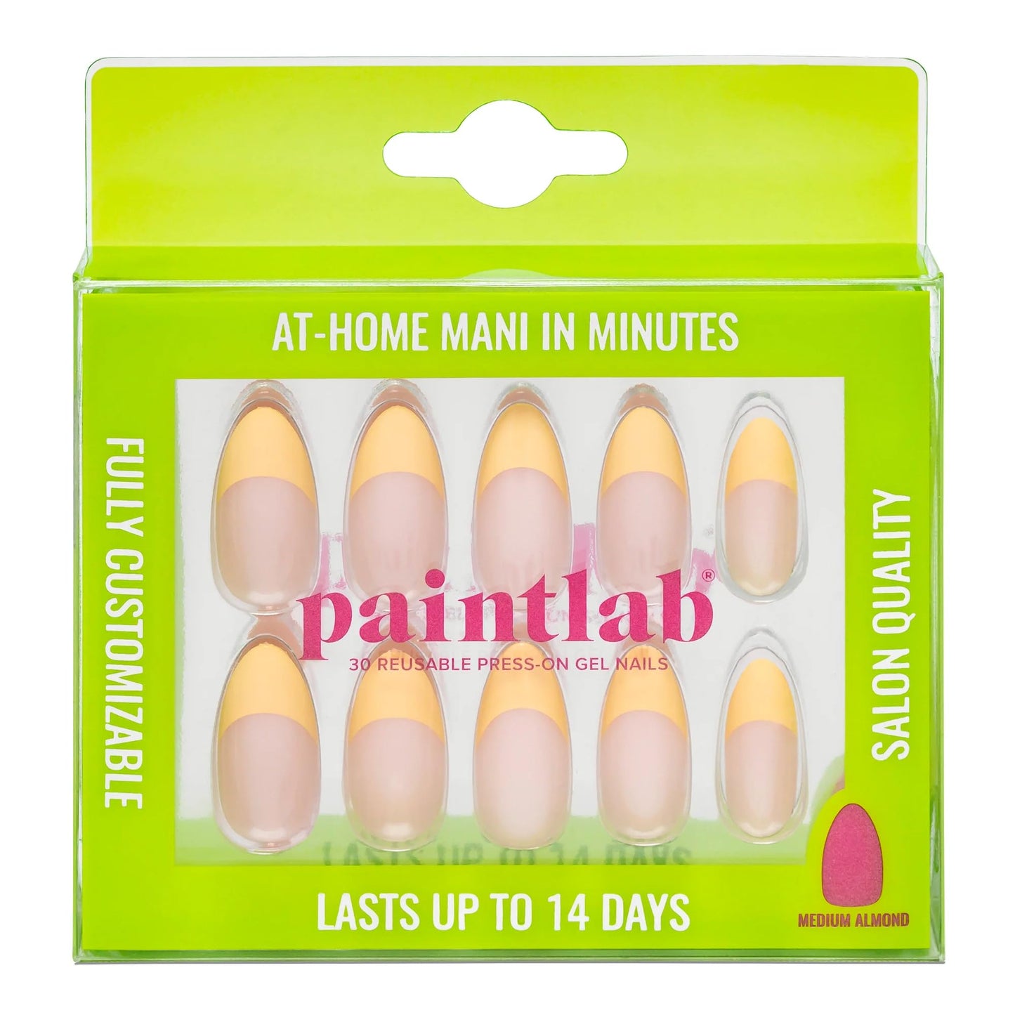 PaintLab Press On Nails - Butter Chrome Yellow Tips Almond Fake Nails, 30 Nails in 15 Sizes with Glue, Reusable Salon Quality Press On Nails