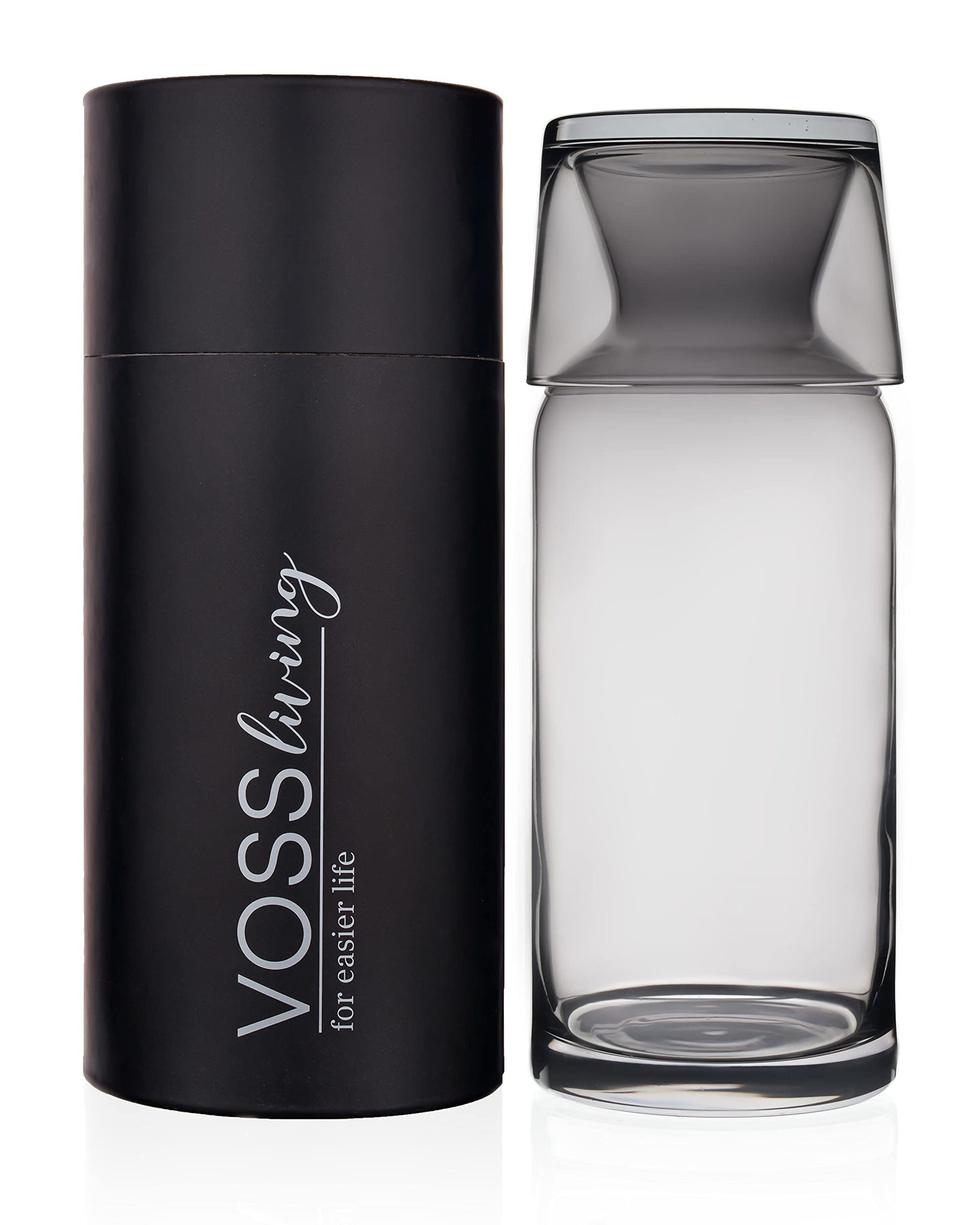 VOSS Living - Bedside Water Carafe and Glass Set, 23.6 Oz - Infused Pitcher for Nightstand, Mouthwash Decanter Bottle(Ivory Black)