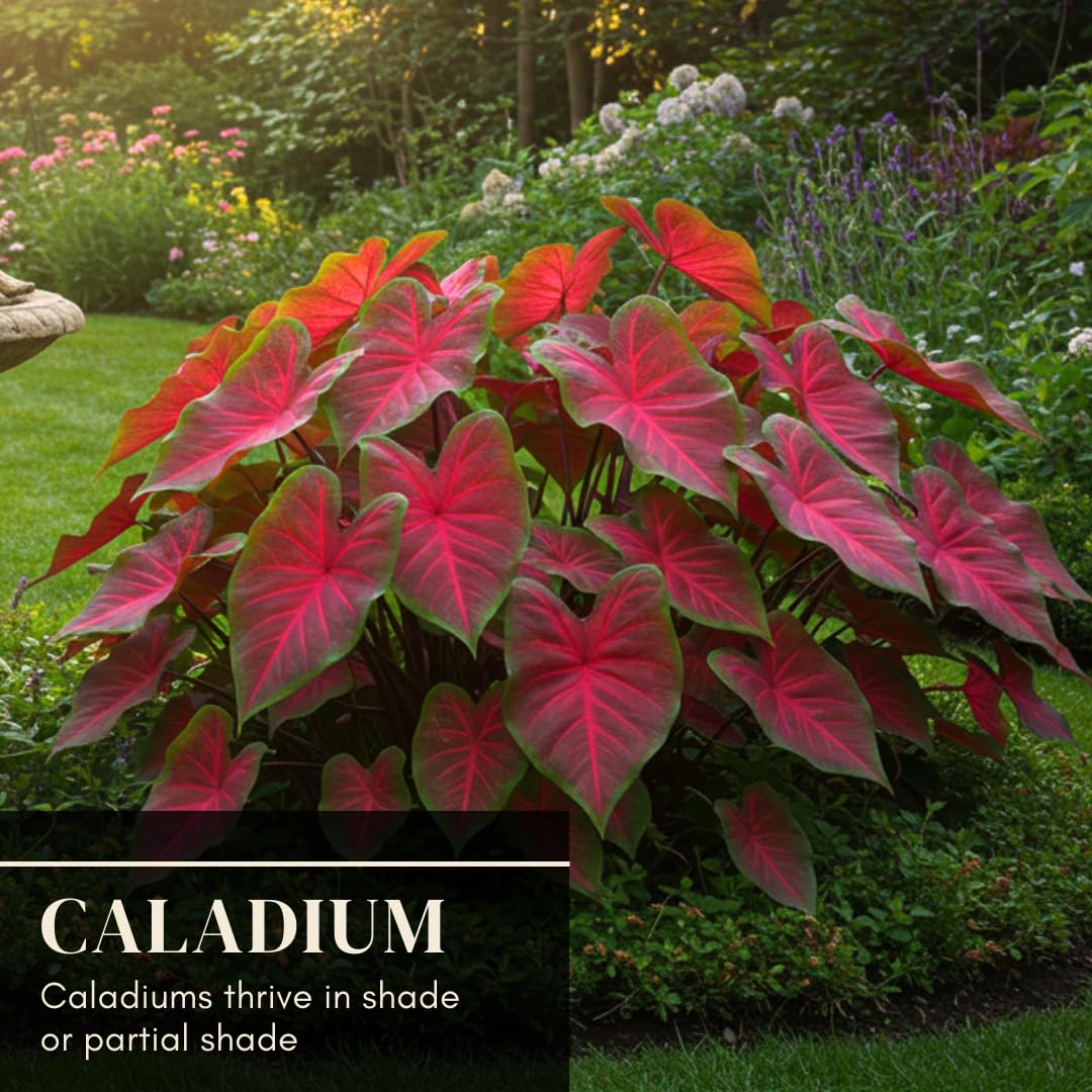 Florida Cardinal Caladium Bulbs for Planting - Perennial Hosta - Heart Shaped Elephant Ears - Vibrant Plants - Splashes of Tropical Color - Living Gift Idea (10 Bulbs)