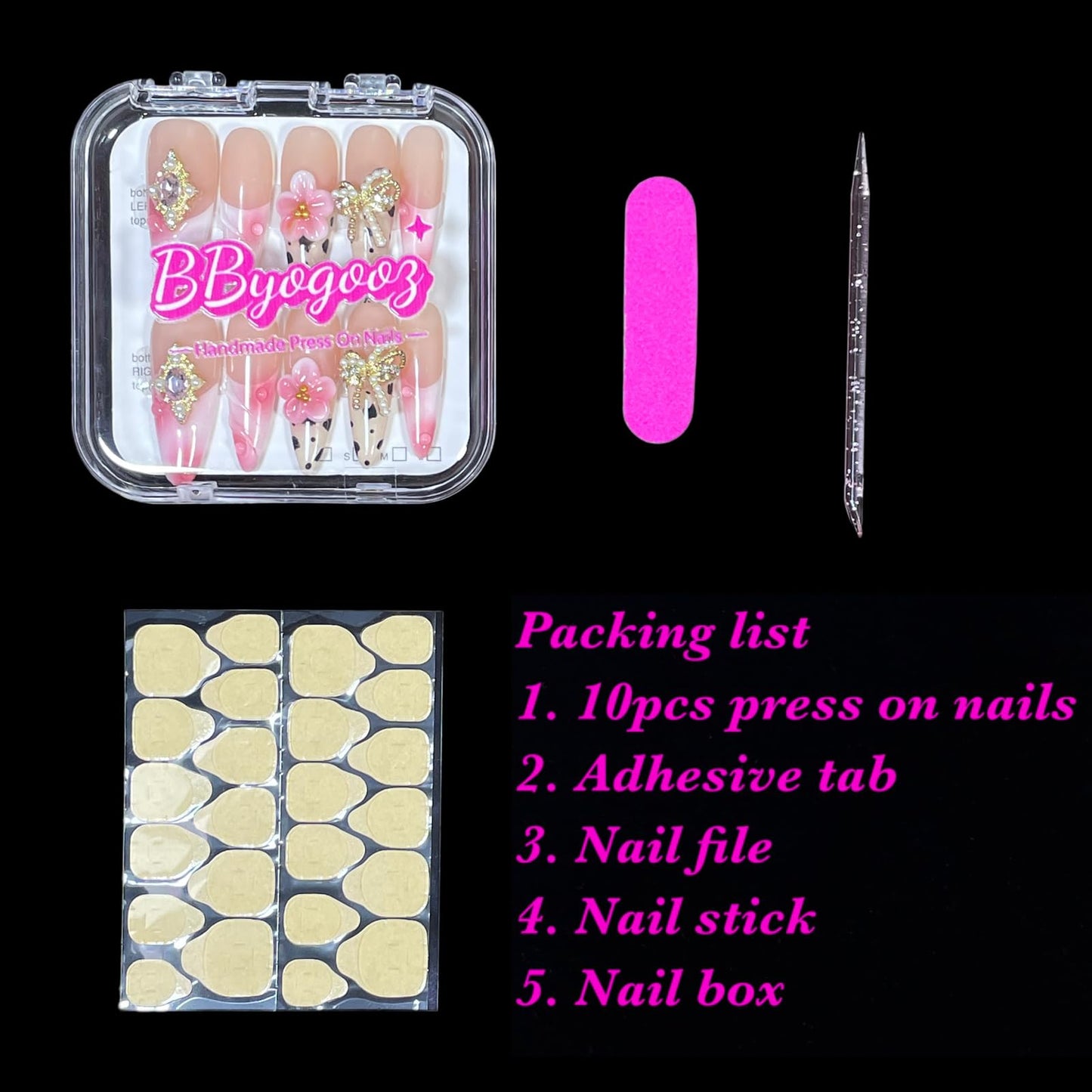 Handmade Press on Nails, Long Stiletto Acrylic False Nails with Pearl Bow, Pink Floral 3D Design, Vintage Rhinestone Embellished, Luxury Glamorous Set (Ribbon Elegance, L)