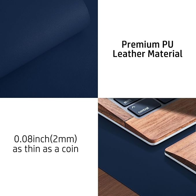 Aothia Leather Desk Pad Protector, Mouse Pad,Office Desk Mat, Non-Slip PU Leather Desk Blotter, Laptop Desk Pad, Waterproof Desk Writing Pad for Office and Home (Dark Blue,36" x 17")