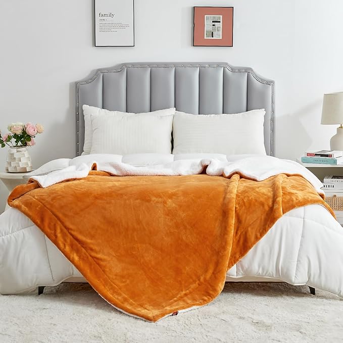 SOCHOW Sherpa Fleece Throw Blanket, Double-Sided Super Soft Luxurious Plush Blanket Throw Size, Burnt Orange, 50x60 inches