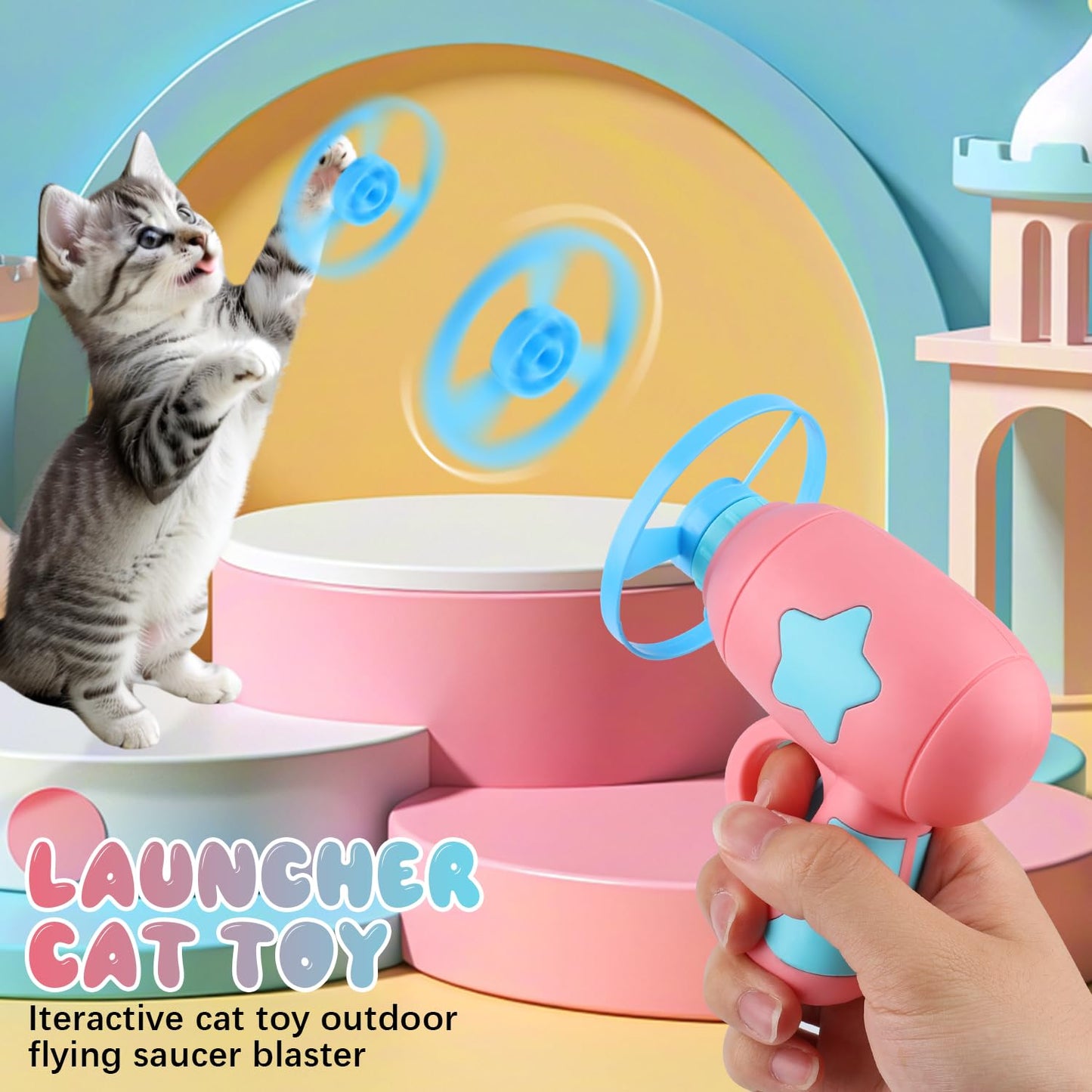 Cat Fetch Toy, 2026 Interactive Light-Up Flying Disc Launcher & Fetch Toy for Cats, Cat Toy Propeller Launcher for Training & Hunting (A)