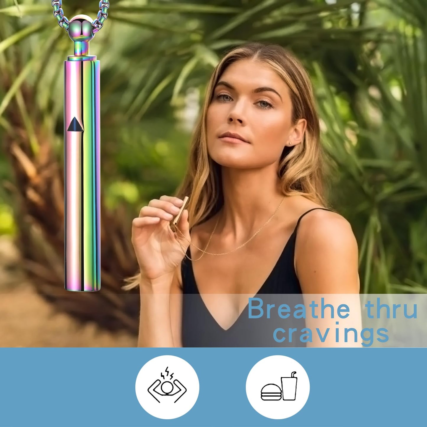 Anxiety Breathe Easy Necklace Mindfulness Breathing Necklace Breathlace Stainless Steel Pendant for Natural Calm & Stress Relief (Rainbow T)