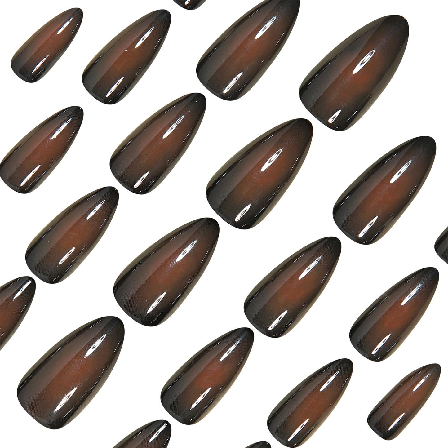 IMSOHOT Press on Nails Almond Medium Fake Nails Black Brown Ombre False Nails Glossy Full Cover Stick on Nails for Women 24Pcs