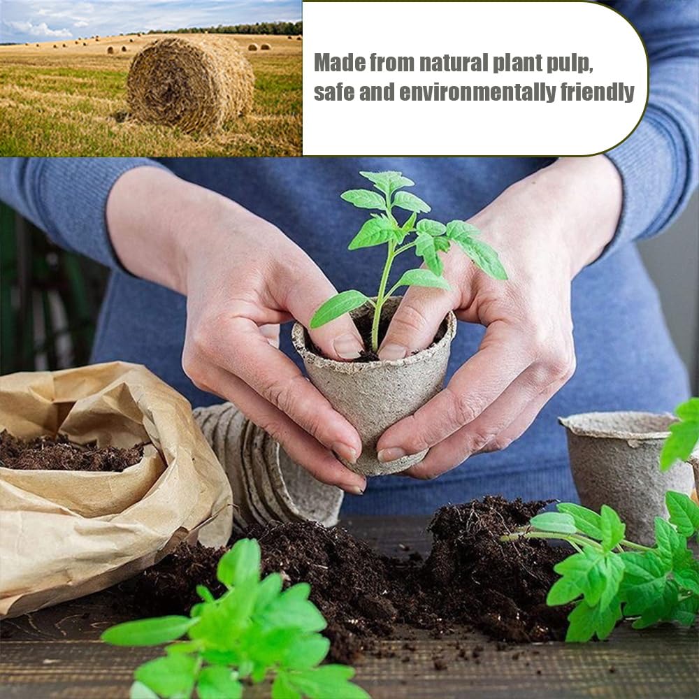 Fancypost 130 Pcs 3.15 Inch Organic Peat Pots with Drainage Holes - Biodegradable Seed Starter Pots for Seedlings, Plants & Garden Germination - Includes 130 Planting Labels