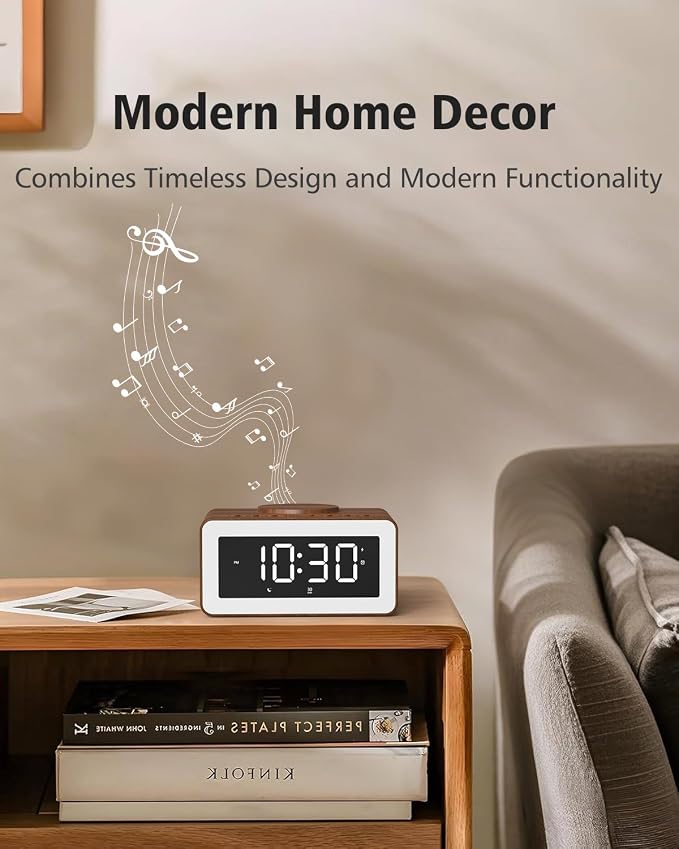 Alarm Clock for Bedroom, Wireless Charging, Bluetooth Speaker Sound Machine