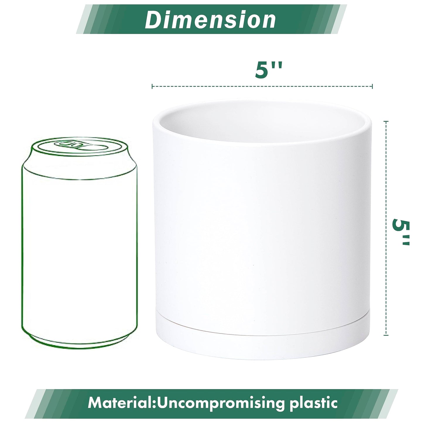 D'vine Dev 2 Pack 5 Inch Modern Plastic Plant Pots, Small Garden Planters for Plant with Drainage Holes and Saucers, White Color, 74-Z-G-1