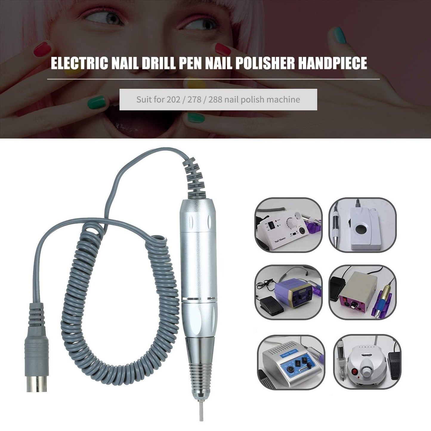 Sunydog Professional Electric Nail Art Drill Pen Handle File Polish Grind Machine Handpiece Manicure Pedicure Tool Nail Art Accessories Sliver
