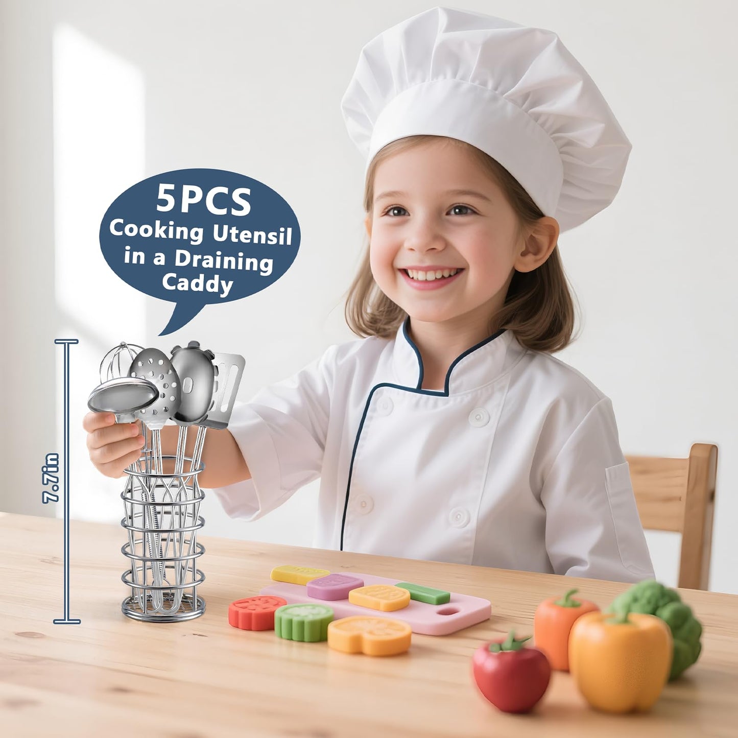 13Pcs Kids Pretend Play Kitchen Accessories Pots and Pans Playset, Stainless Steel Pots and Pans Cooking Utensils in Draining Caddy Kitchen Toy Set Accessories for Kids Toddler Age 3 Years Old