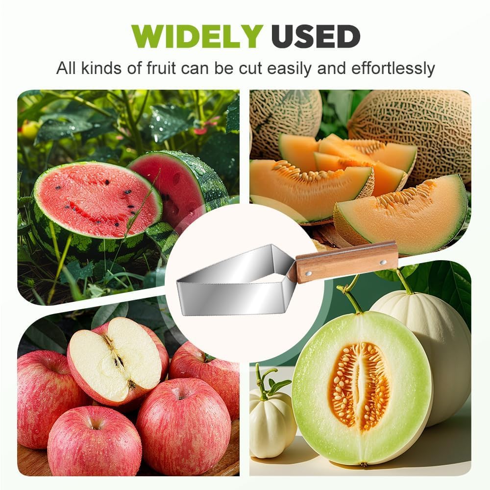 Triangle Watermelon Cutter, 2026 New Portable Stainless Steel Watermelon Slicer, Watermelon Cutter Slicer Tool with Wooden Handle, Melon Slicer, Fruit Cutter for Home, Kitchen, Camping, Picnic (2PCS)