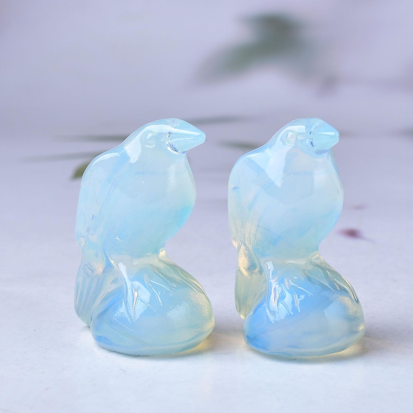 WUYOUSHI Natural Opal Crystal Raven Statue 2" Healing Crystal Handmade Sculpture Lucky Guardian Pocket Statues Reiki Meditation Office Home Decoration Gift