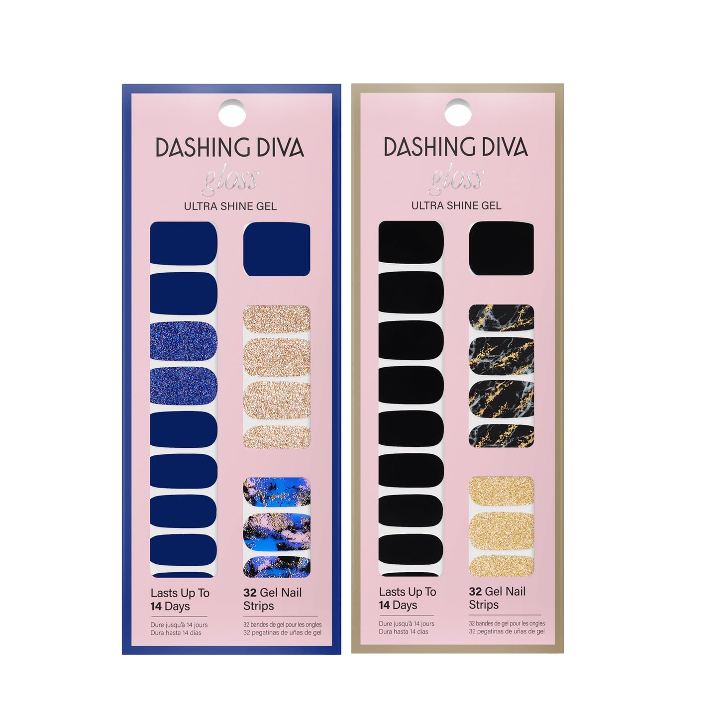 Dashing Diva Gloss Nail Strips Bundle - The Dark Marble Collection- Blue Vixen & Black Obsidian - UV Free, Chip Resistant, Long Lasting Gel Stickers - Contains 2 Sets