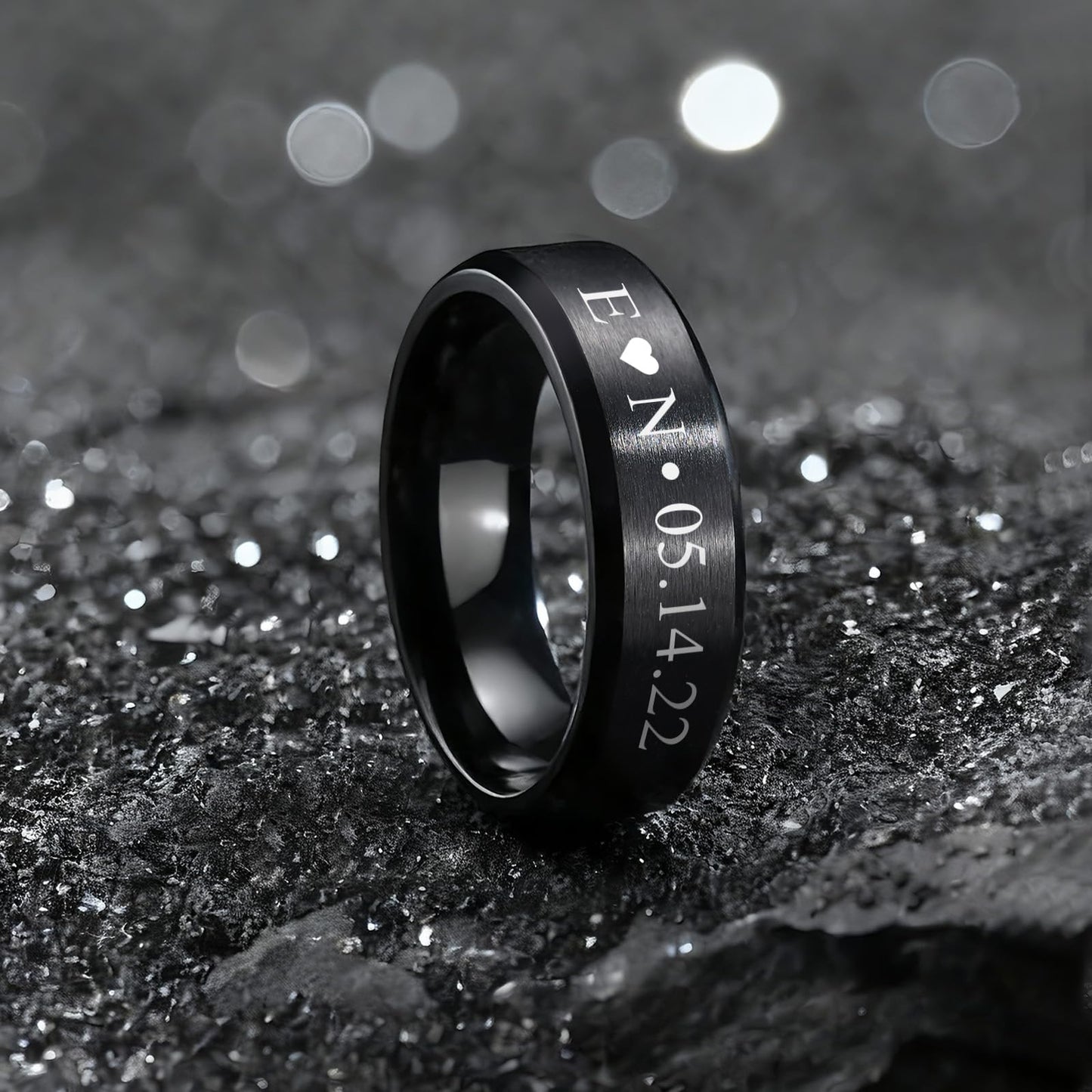 VNOX Customize Jewelry-6MM Black Stainless Steel Beveled Edge Matte Brushed Finish Rings for Men Women,Size 13
