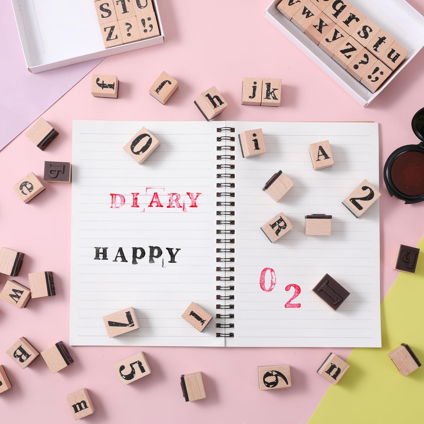 Simarro Wood Alphabet Stamp Set, 66 Pcs Wooden Rubber Stamps with Uppercase and Lowercase Letters Numbers and Symbols for DIY Projects Arts and Crafts Scrapbooking Classroom Games