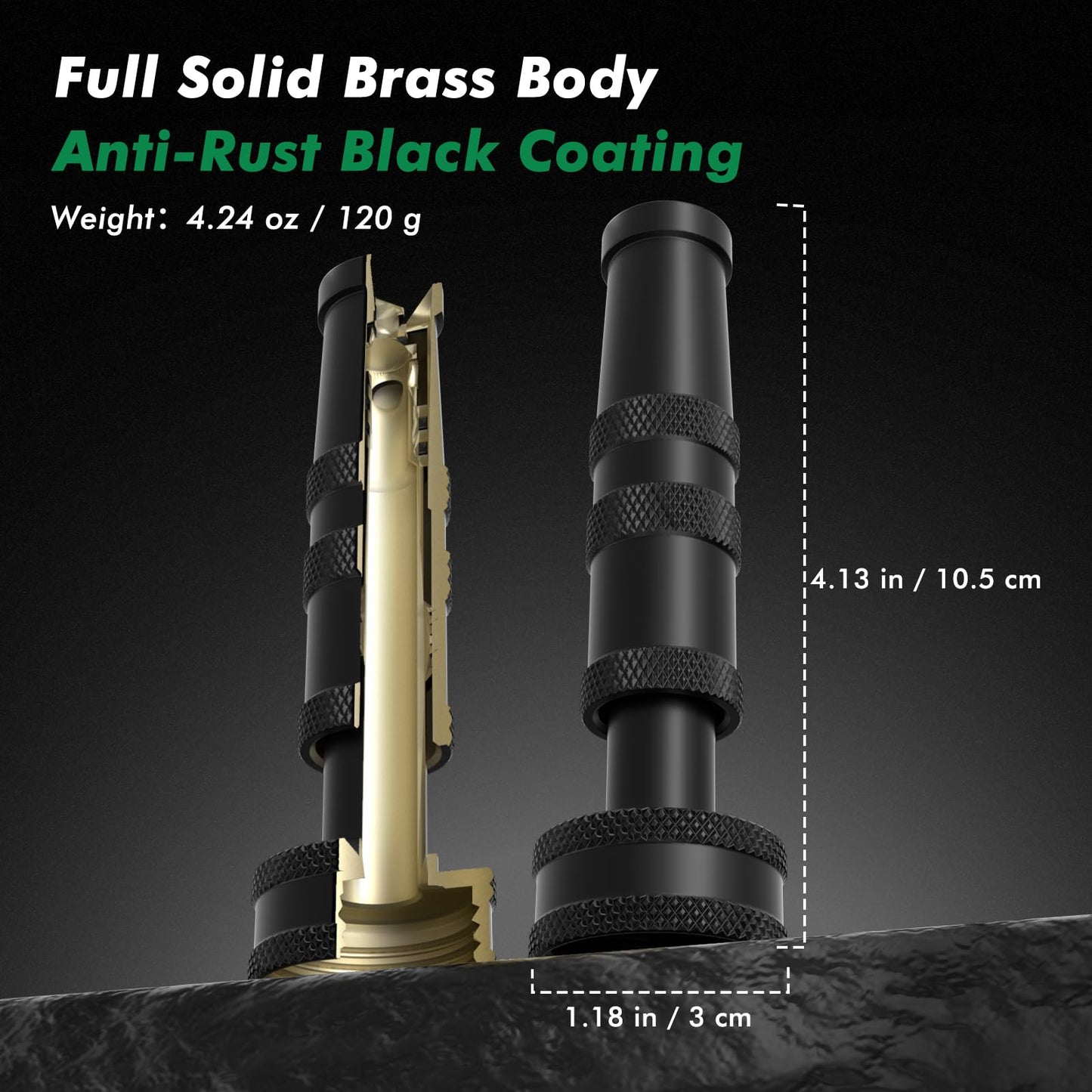 [2 Pack] RESTMO Heavy Duty Brass High Pressure Hose Nozzle with Anti-Rust Coating, Adjustable Twist Water Hose Nozzle with 3 Spray Patterns for Garden Watering, Car Washing, Patio & Floor Cleaning