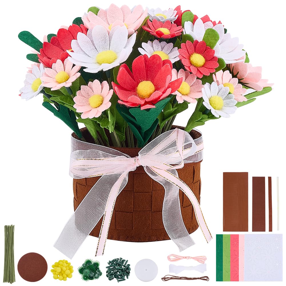 WEBEEDY DIY Felt Flower Craft Kit for Adults Daisy Pot Bonsai Kit with Arrange Pre-Cut Flowers, Foliage and Instruction for Beginners Daisy Felt Potting Craft for Home Desktop Christmas Decor Gift