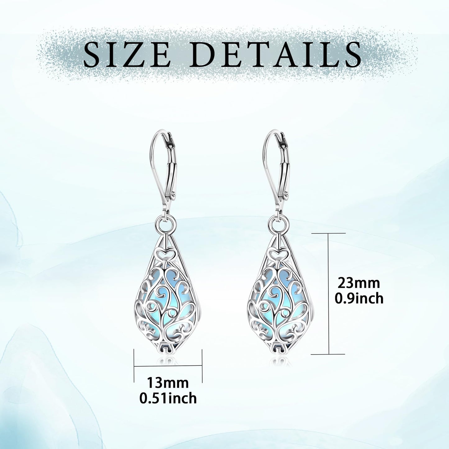 HELORET Moonstone Earrings for Women Filigree Irish Celtic Teardrop Leverback Dangle Earrings for Women