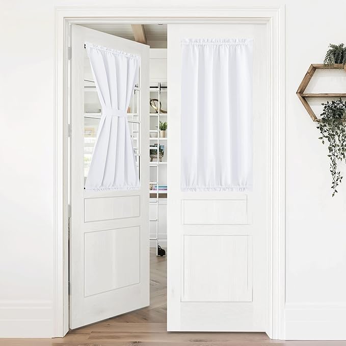 NICETOWN French Door Curtain - Rod Pocket Thermal Blackout Curtain for Glass Window, Kitchen and Patio Doors for Privacy, 36 x 40 Inches Long, 1 Panel with Tieback, Pure White
