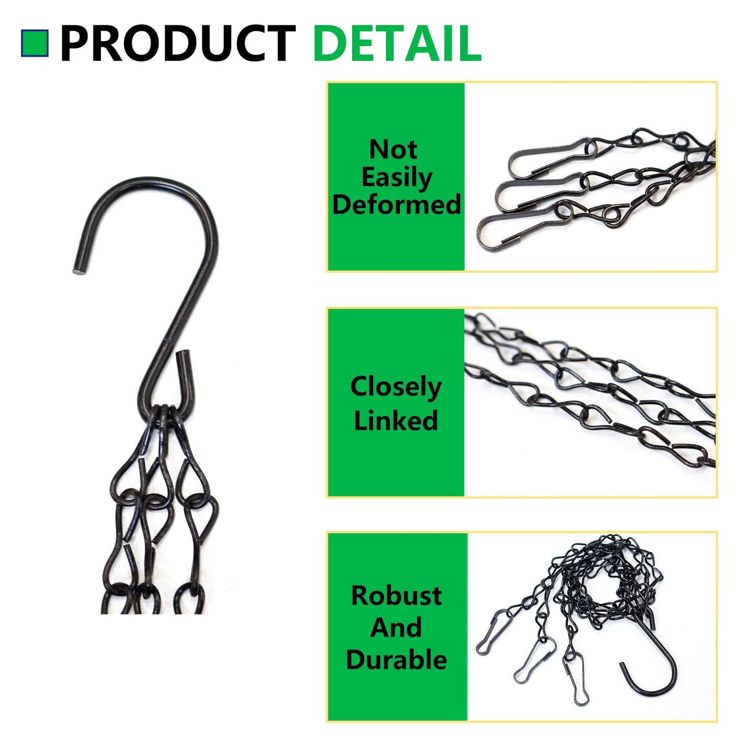 BDS-HOME 16inch Hanging Baskets Chains 3 Leads Hanging Chains Flower Pot Chain Hanger Replacement for Planters, Bird Feeders, Creative Light, Wind Chime, Lanterns and Ornaments