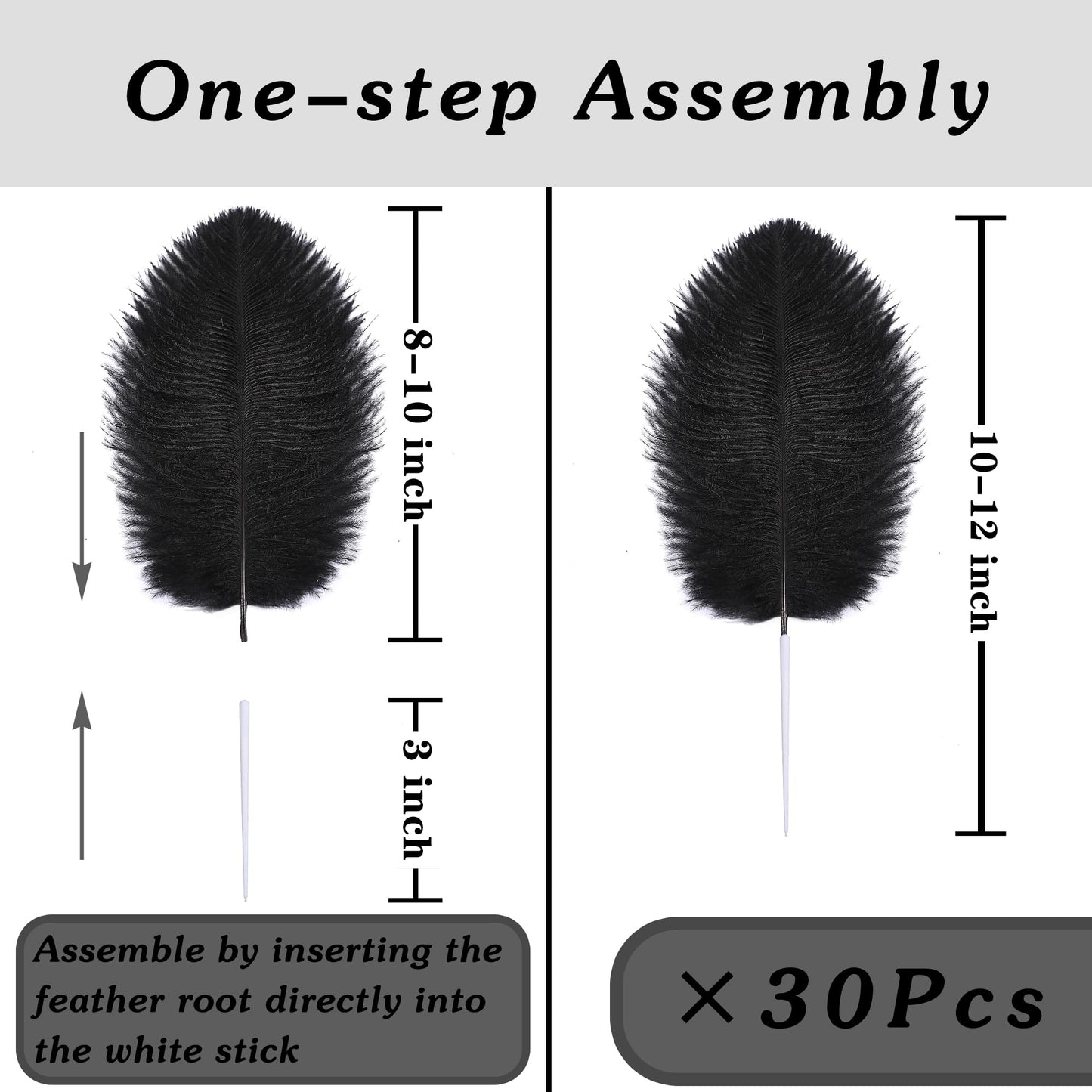 SOGUGOM Black Craft Ostrich Feathers - 30PCS 8-10 inch Ostrich Feathers Kit for Centerpieces, Kindergarten Crafts, Dream Catchers and DIY Projects(Black)