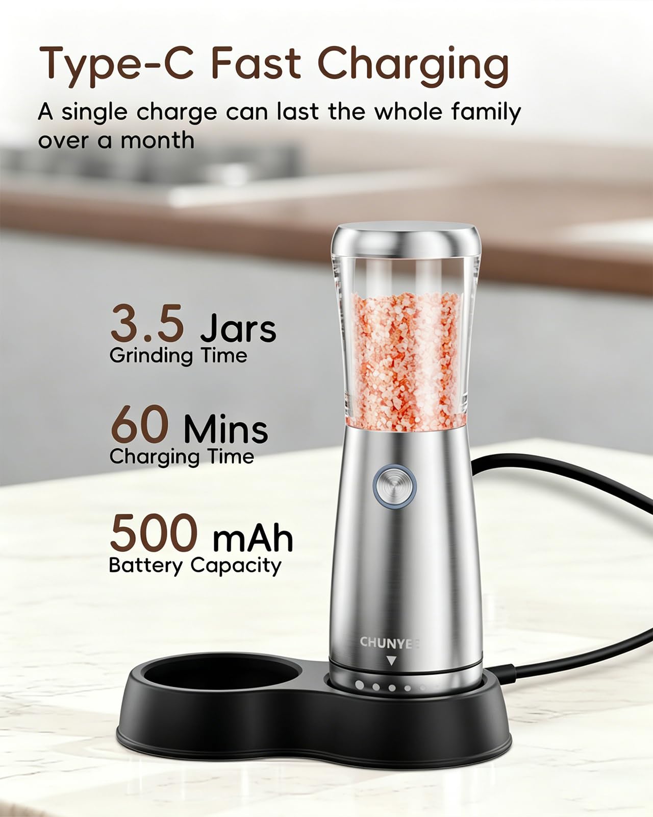 Electric Salt and Pepper Grinder Set - Automatic Stainless Steel Rechargeable Salt and Pepper Grinder Set with Storage Base, Large Capacity, LED Light & Adjustable Coarseness, Ideal Kitchen Gadget