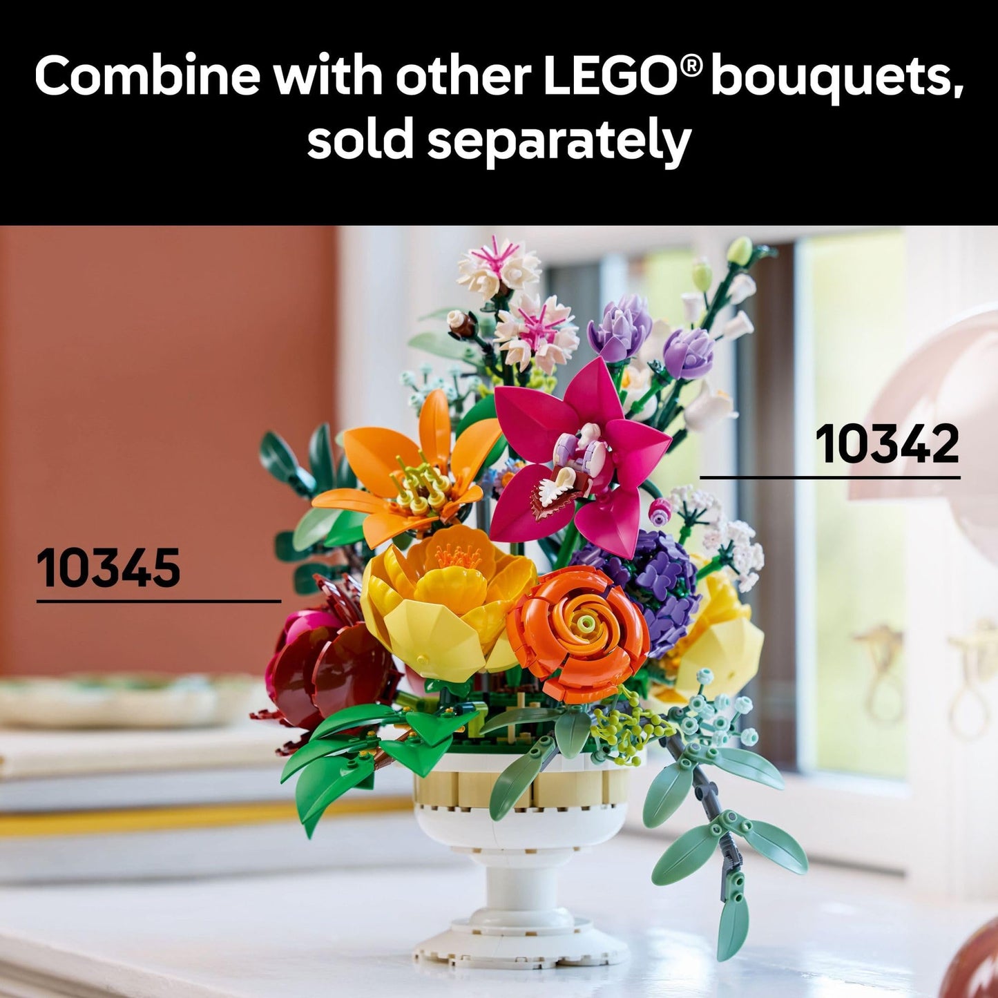 LEGO Botanicals Flower Arrangement Artificial Flowers Building Set - Decor for Table Display - Gift for Mothers Day - Unique Bouquet for Adults, Ages 18+ - 10345
