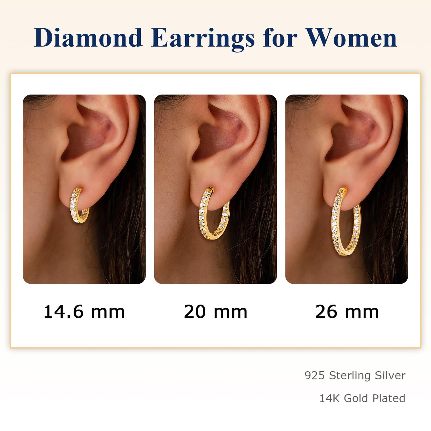 AGRULE Stunning Cubic Zirconia Hoop Earrings 26mm Sterling Silver Small Hoops Diamond Hoop Earrings for Women