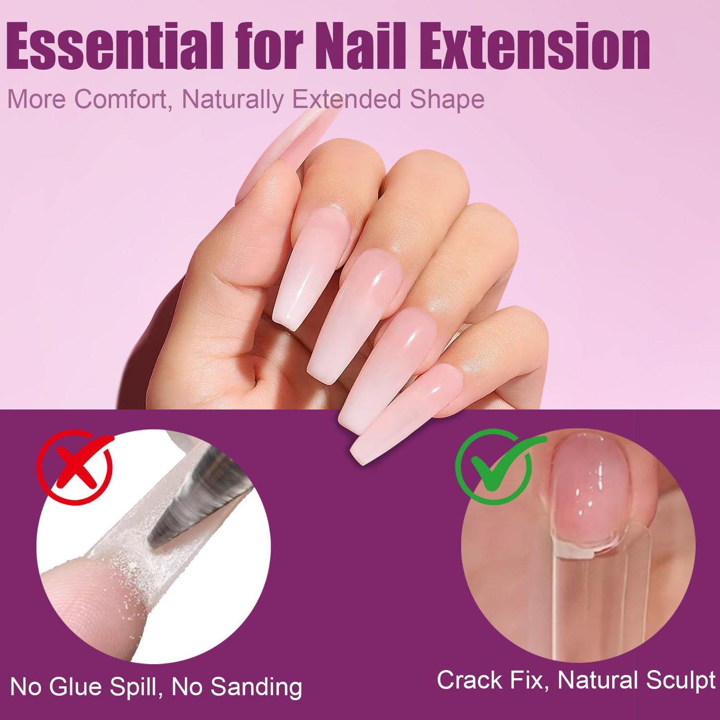 Vnjaoi 280 Pcs Original Sandwich Nails Dual Form with Guide Lines Long Square Nail Mold for Builder Gel Nail Extensions Art Design Salon DIY at Home
