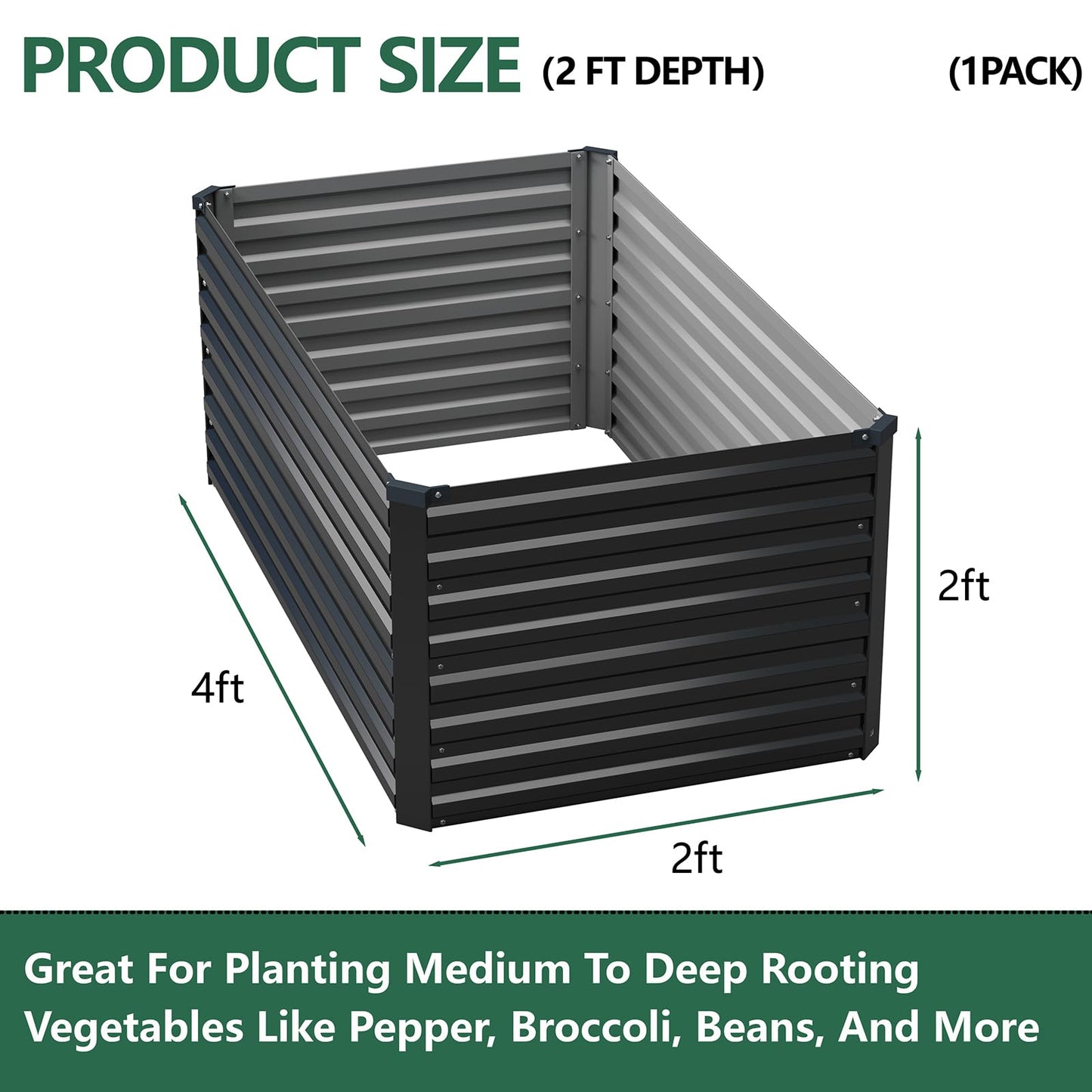 Vengarus 4x2x2FT Galvanized Raised Garden Bed Kit, Deep Root Planter Box Outdoor Large Planter Raised Beds for Planting Flowers,Vegetables and Herbs-Black