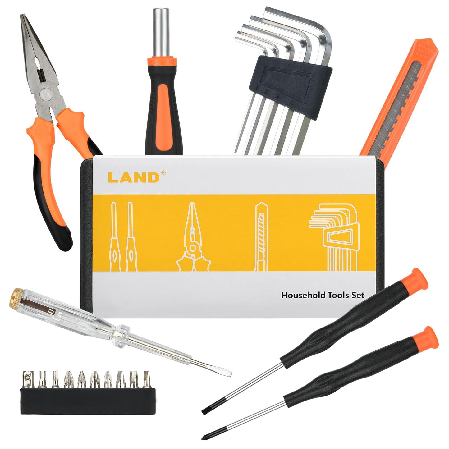 LAND 22-Piece Small Tool Kit with Toolbox - Essential Household Tool Set for Home Repair, DIY Projects, Garage & College Dorm, Includes Pliers, Screwdrivers & Portable Storage Case
