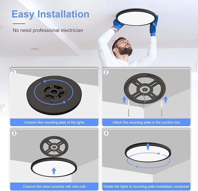 hunhun 2 Pack 16 Inch Dimmable LED Flush Mount Ceiling Light 4800LM Round Light Fixture 5 Color Temperature Selectable Super Slim Large Flat Ceiling Lamp for Living Dining Room Black