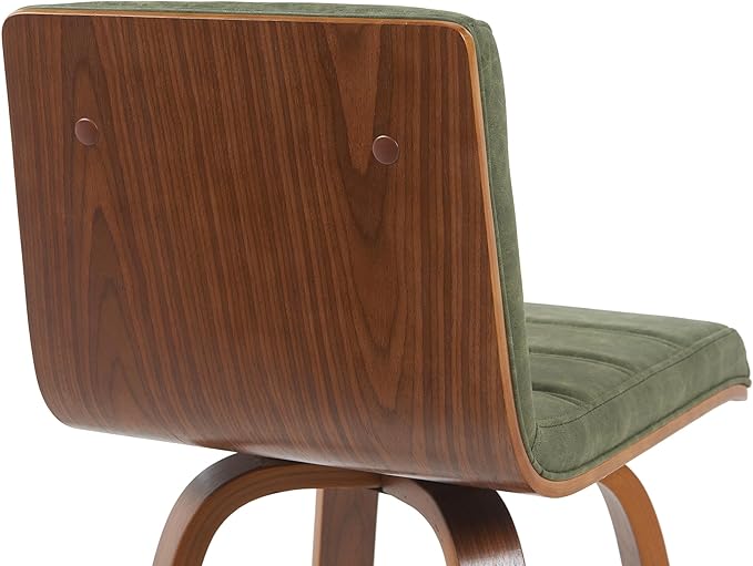 Vienna Modern Swivel Bar Height Stool with Vintage Green Upholstered Seat and Walnut Finished Wood Frame Set of 2