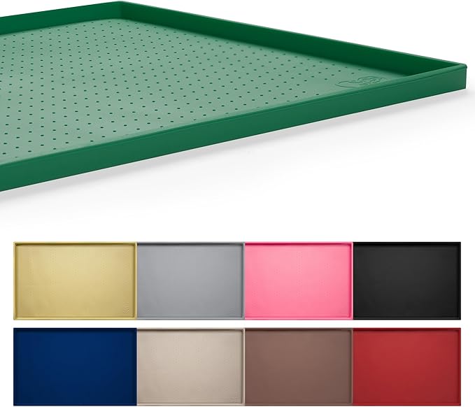 Hubulk Dog Feeding Mat,100% Waterproof Food Grade Silicone Pet Food and Water Bowl Placemat,Dishwasher, High Raised Edge to Prevent Spills,Nonslip Tray to Stop Messes on Floor（28"x18"x0.8",Hunter ）