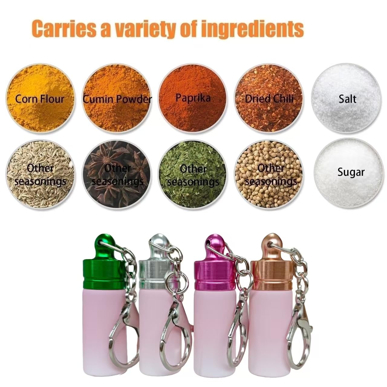 FLOATFARE 4-Pack Pink Gradient Mini Glass Spice Jars, Leak-proof Keychain Design, Travel-Friendly Portable Storage Containers