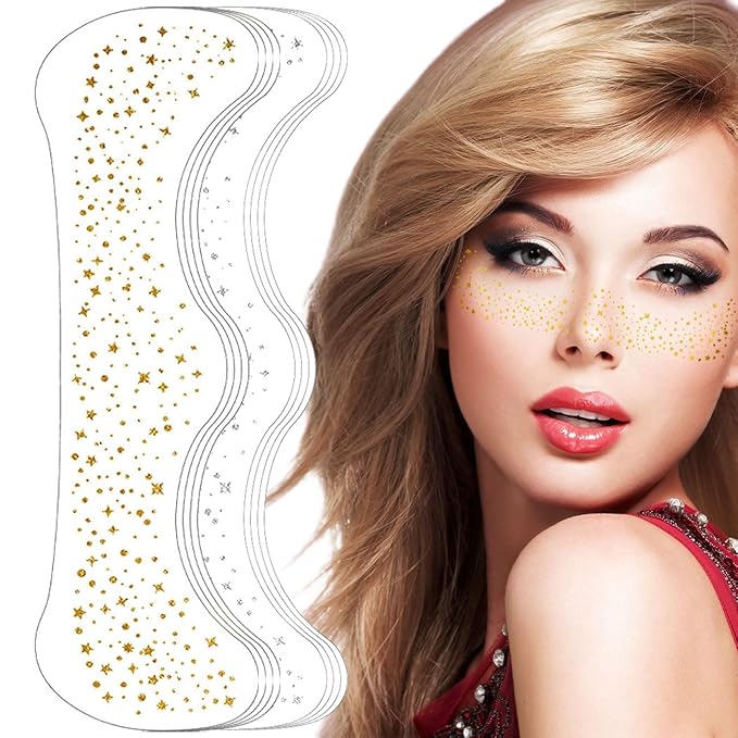 Glitter Freckles Gold & Silver Sparkle Freckles Face Tattoo Fake Glitter Freckle Temporary Patches for Women Party Makeup 8 Pcs