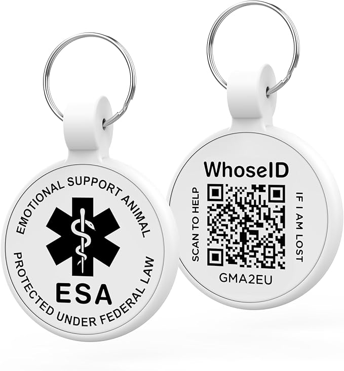 ESA Dog Tag, QR Code Dog Tag, Modifiable Free Pet Online Profile, Scannable QR Code, Scan QR Send Instant Location Alert Email, Silicone Lightweight Pet ID Tag for Dog and Cat (White, Regular)